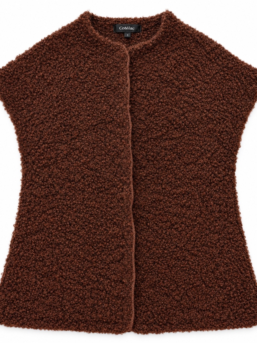 Cotélac Wool Alpaca Bouclé Vest Dark Chocolate Brown Snap Front